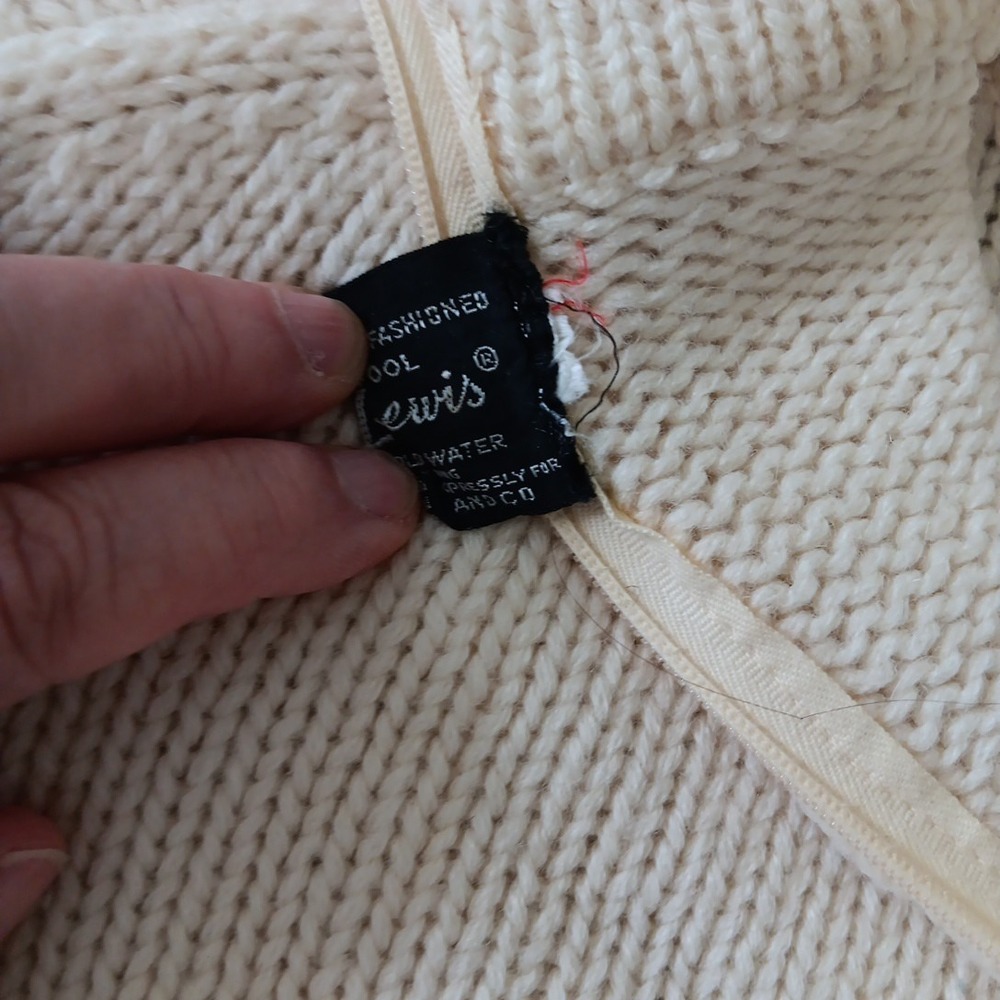 VTG SEARS Fishermans Sweater Cable Knit Size 40 Ivory 100% Wool MARY LEWIS Retro - Picture 6 of 10